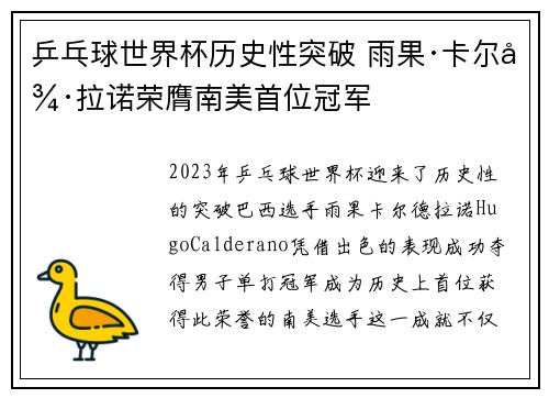 乒乓球世界杯历史性突破 雨果·卡尔德拉诺荣膺南美首位冠军 乒乓球世界杯历史性突破 雨果·卡尔德拉诺荣膺南美首位冠军